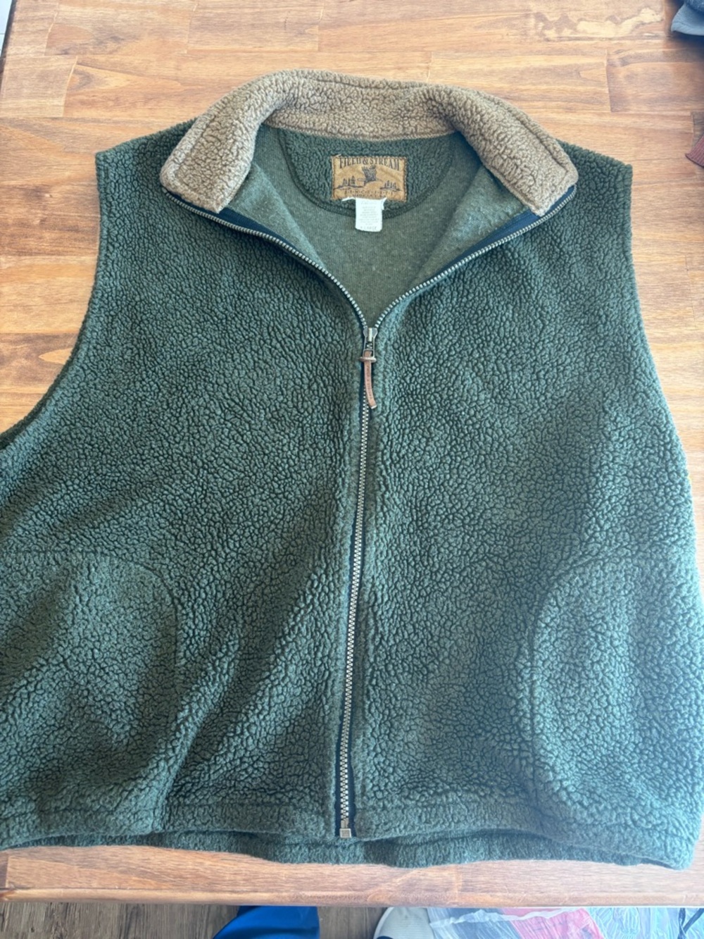 Field & Stream Dark Green Sherpa Vest with Tan Collar